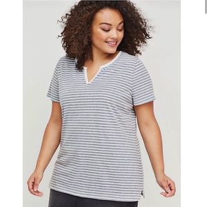 Lane Bryant Gray Striped Eyelet Yoke Boho Tunic Tee